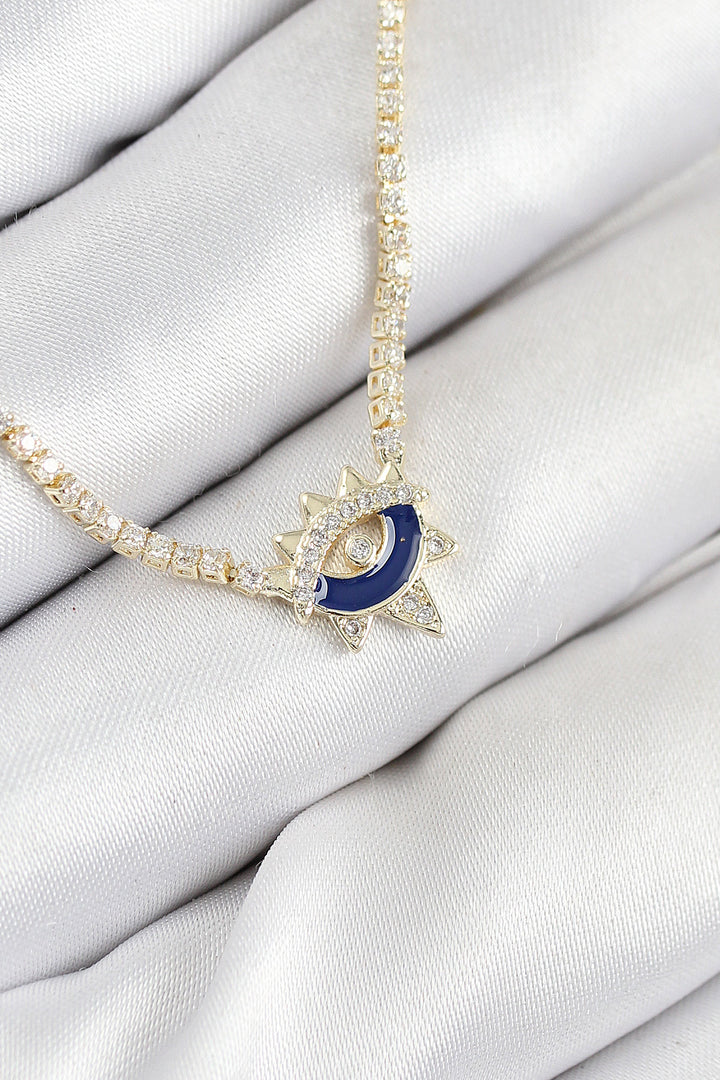 EBJ Rice Zircon Stone Waterway Eye Model Gold Color Women's Necklace - Kleve