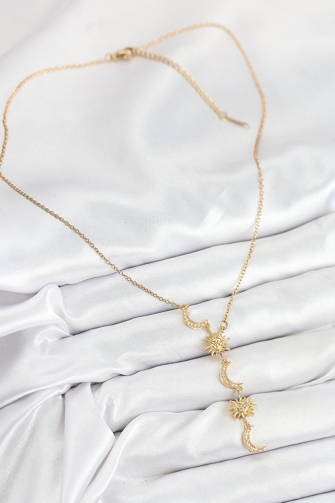 EBJ 316L Steel Sun and Moon Model Gold Color Women's Necklace with Zircon Stone - San Bernardino