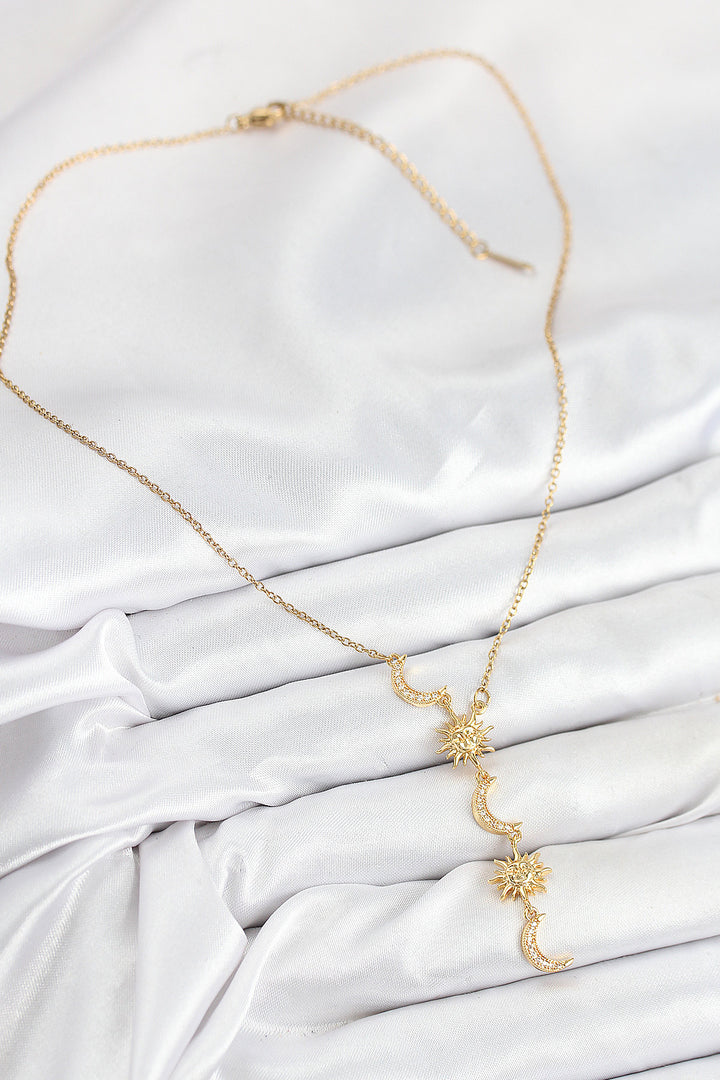 EBJ 316L Steel Sun and Moon Model Gold Color Women's Necklace with Zircon Stone - San Bernardino
