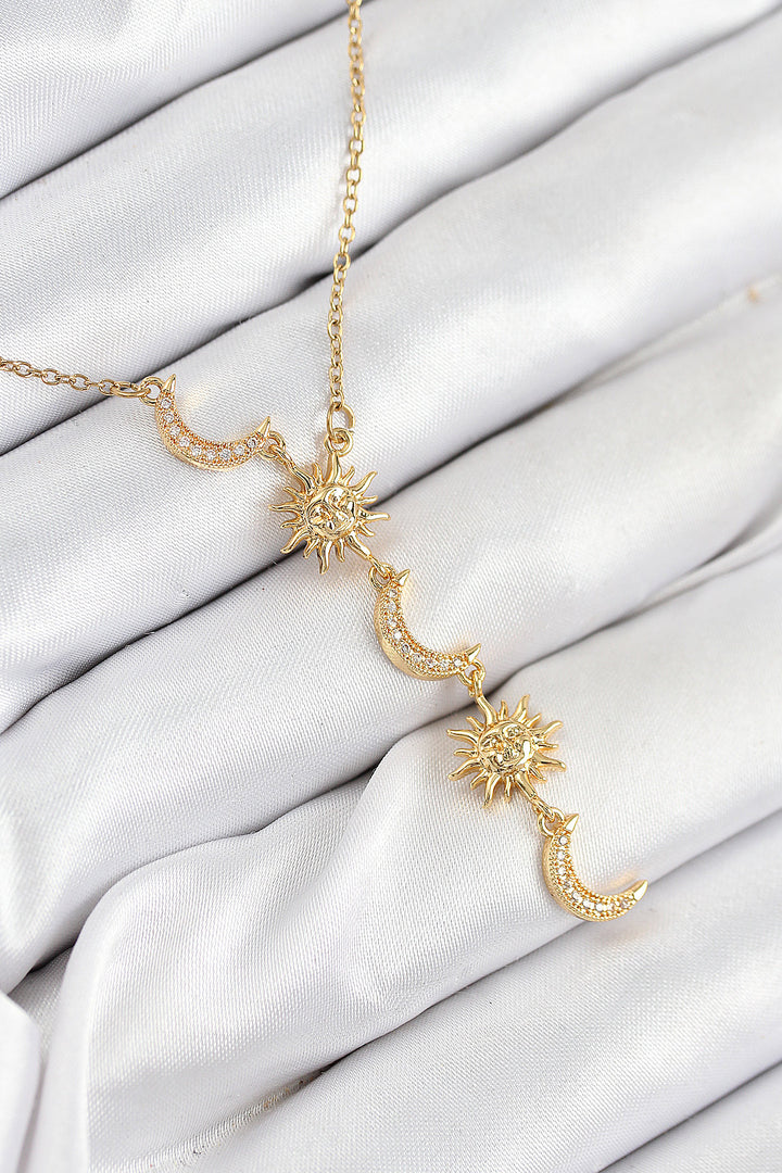 EBJ 316L Steel Sun and Moon Model Gold Color Women's Necklace with Zircon Stone - San Bernardino