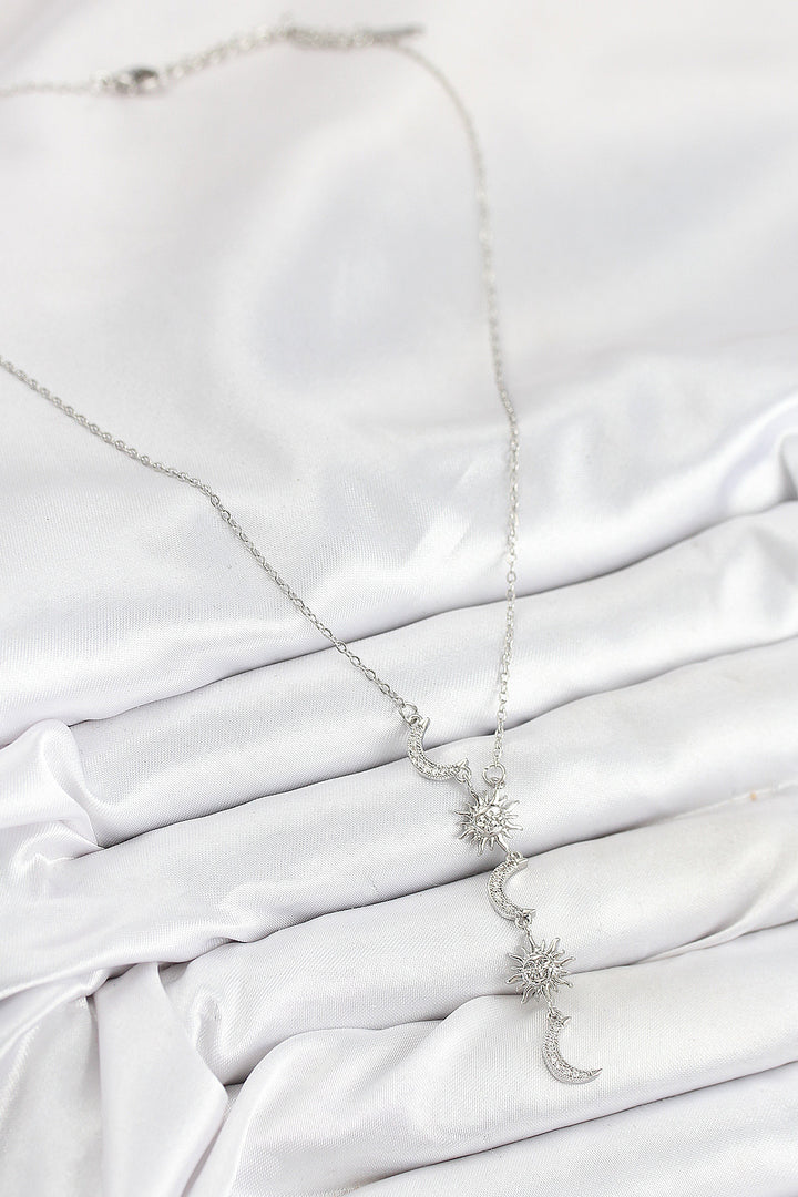 EBJ 316L Stainless Steel Sun and Moon Model Silver Color Women's Necklace with Zircon Stone - Brighton