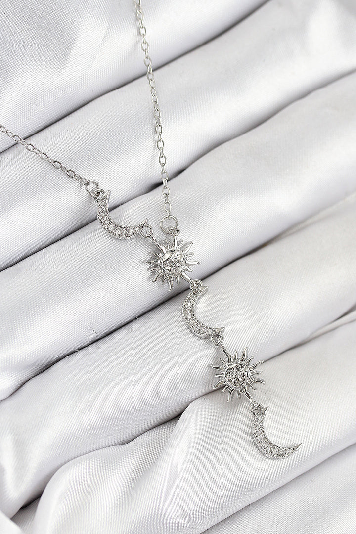 EBJ 316L Stainless Steel Sun and Moon Model Silver Color Women's Necklace with Zircon Stone - Brighton