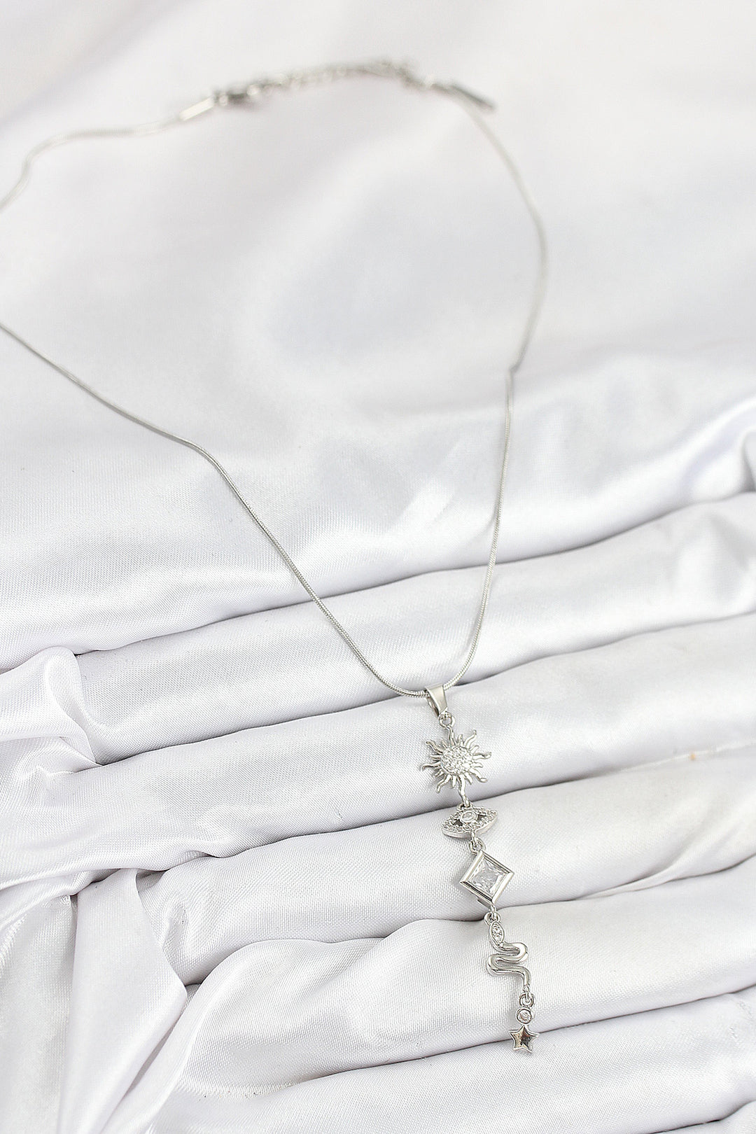 EBJ 316L Stainless Steel Sun and Moon Energy Model Silver Color Women's Necklace with Zircon Stone - Amadora