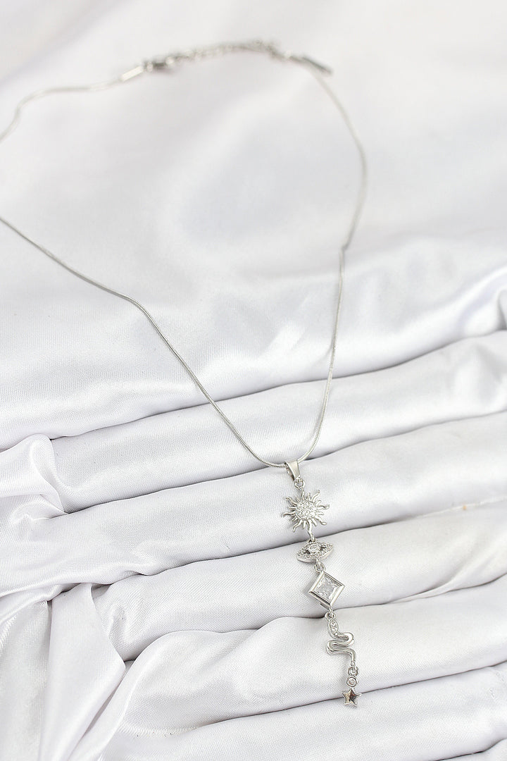 EBJ 316L Stainless Steel Sun and Moon Energy Model Silver Color Women's Necklace with Zircon Stone - Amadora