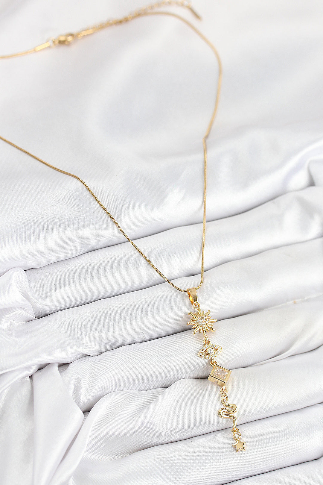 EBJ 316L Stainless Steel Sun and Moon Energy Model Necklace with Zircon Stone Gold Color for Women - Middelburg