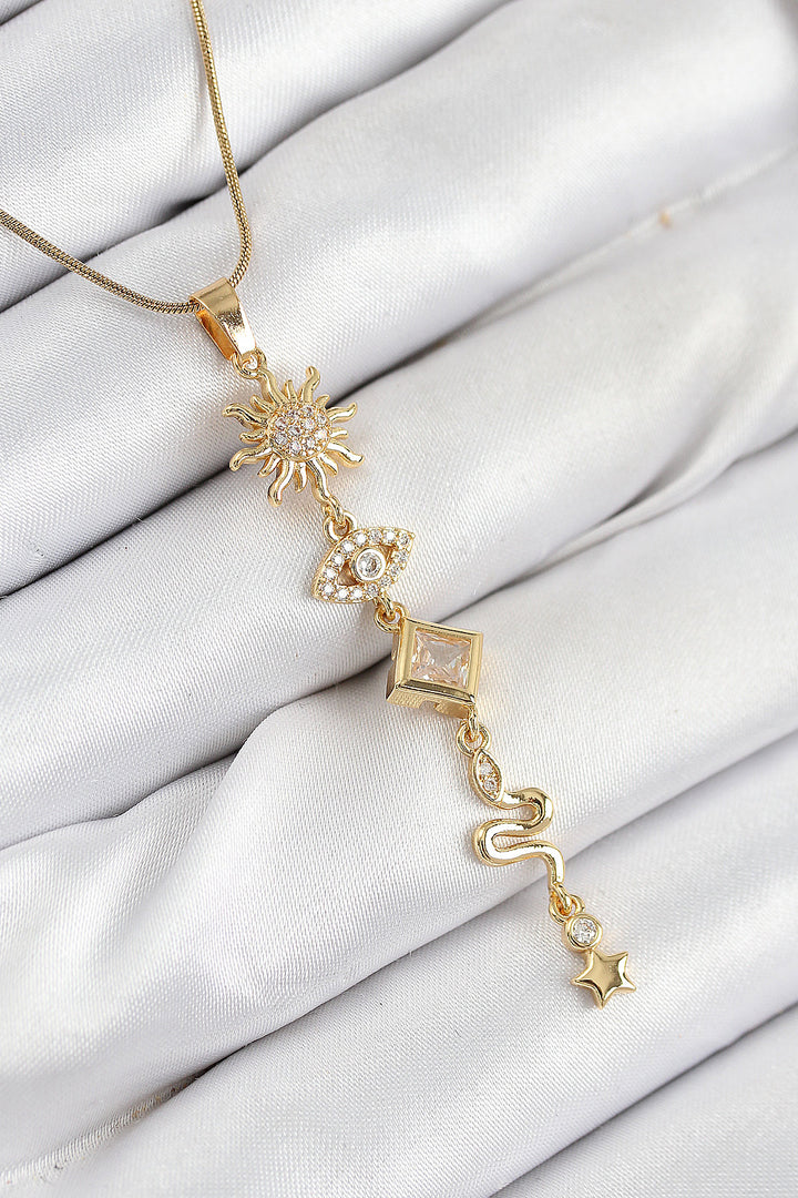 EBJ 316L Stainless Steel Sun and Moon Energy Model Gold Color Women's Necklace with Zircon Stone - Zhytomyr