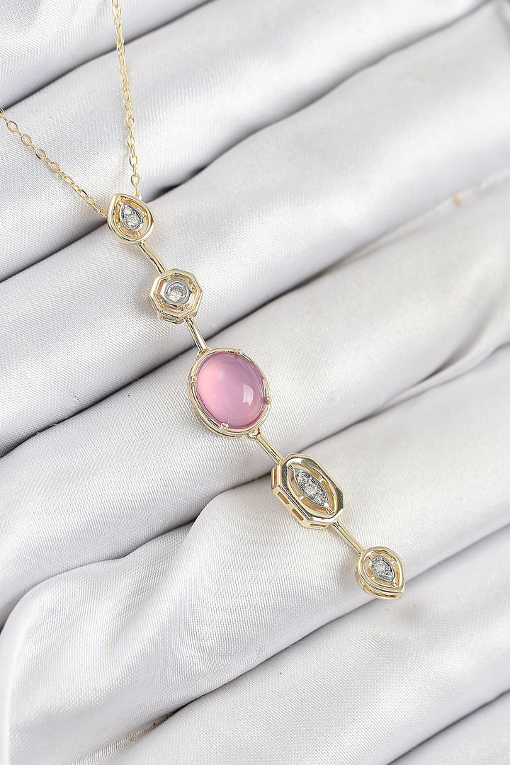 EBJ Pirinç Zincir Pembe Gold Renk Zirkon Taşlı Y Kolye - Brussels