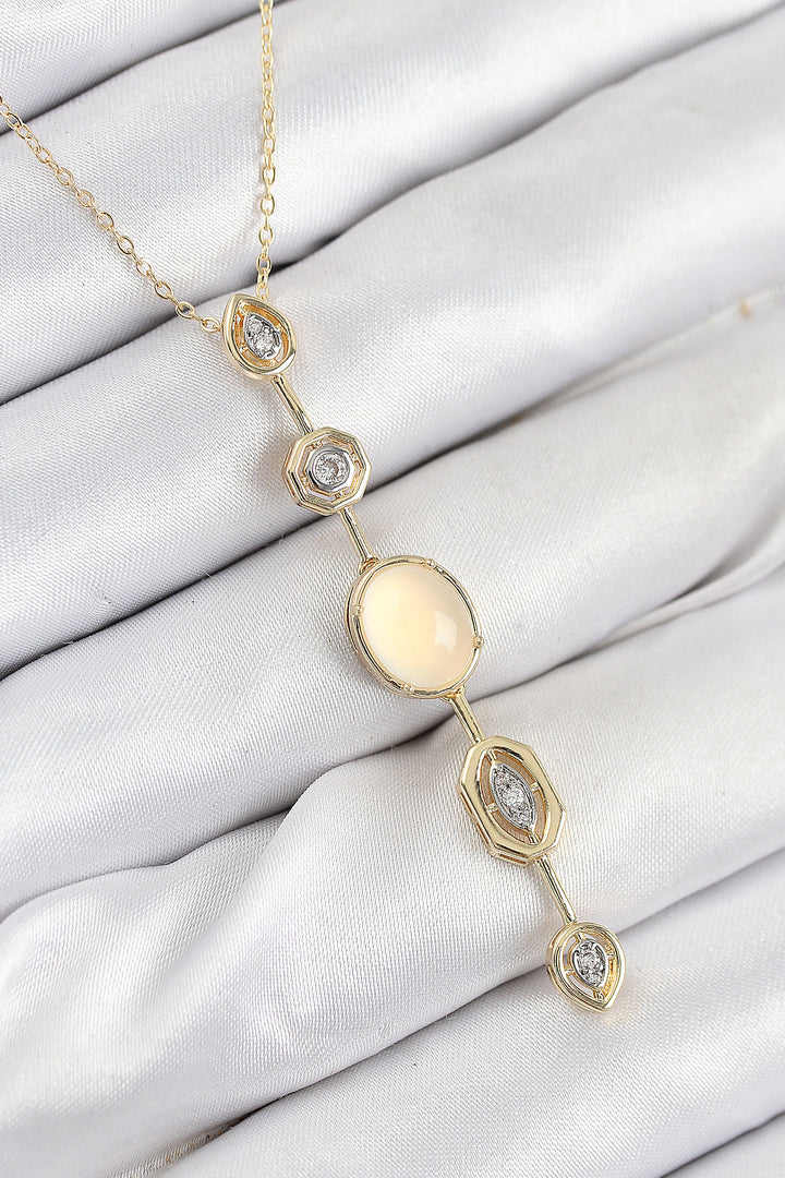 EBJ Rice Chain Yellow Gold Color Zircon Stone Y Necklace - León de los Aldama