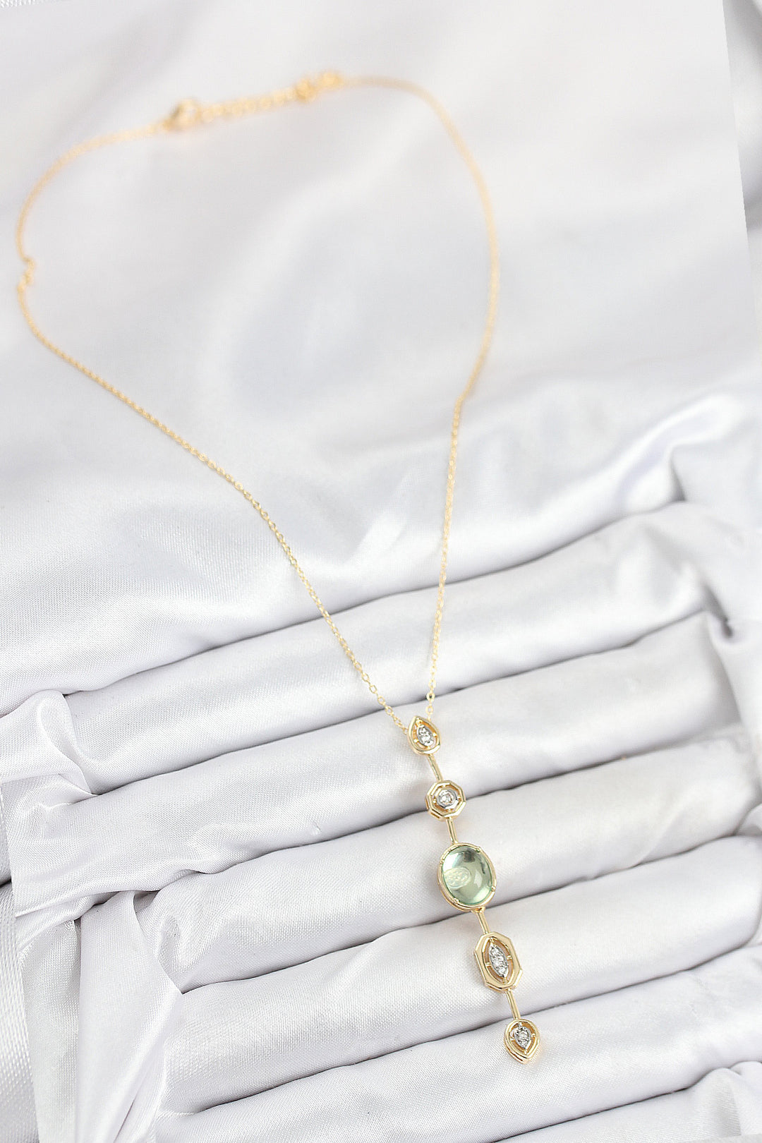EBJ Rice Chain Green Gold Color Zircon Stone Y Necklace - Cumberland