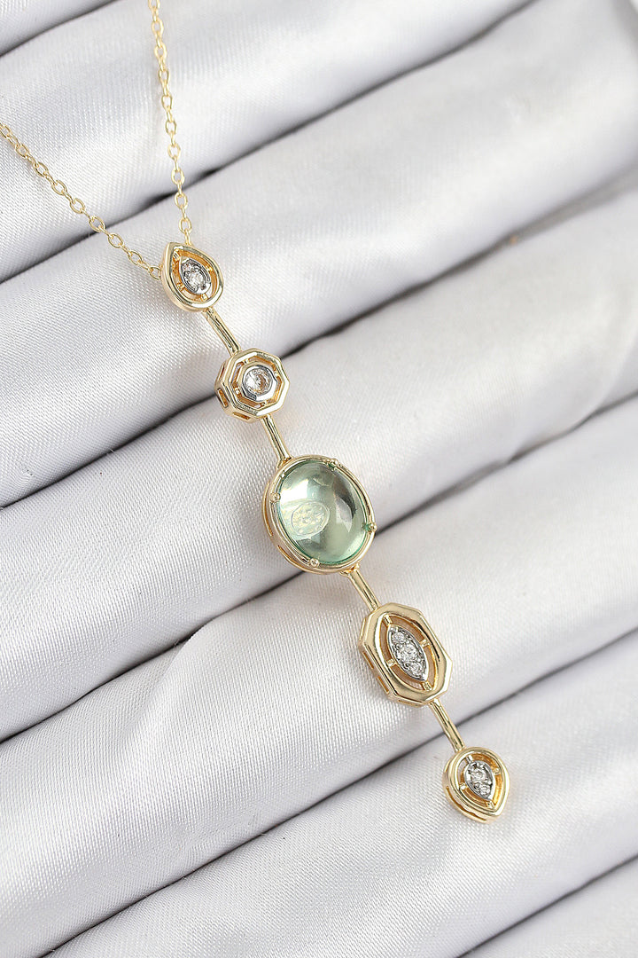 EBJ Rice Chain Green Gold Color Zircon Stone Y Necklace - Cumberland