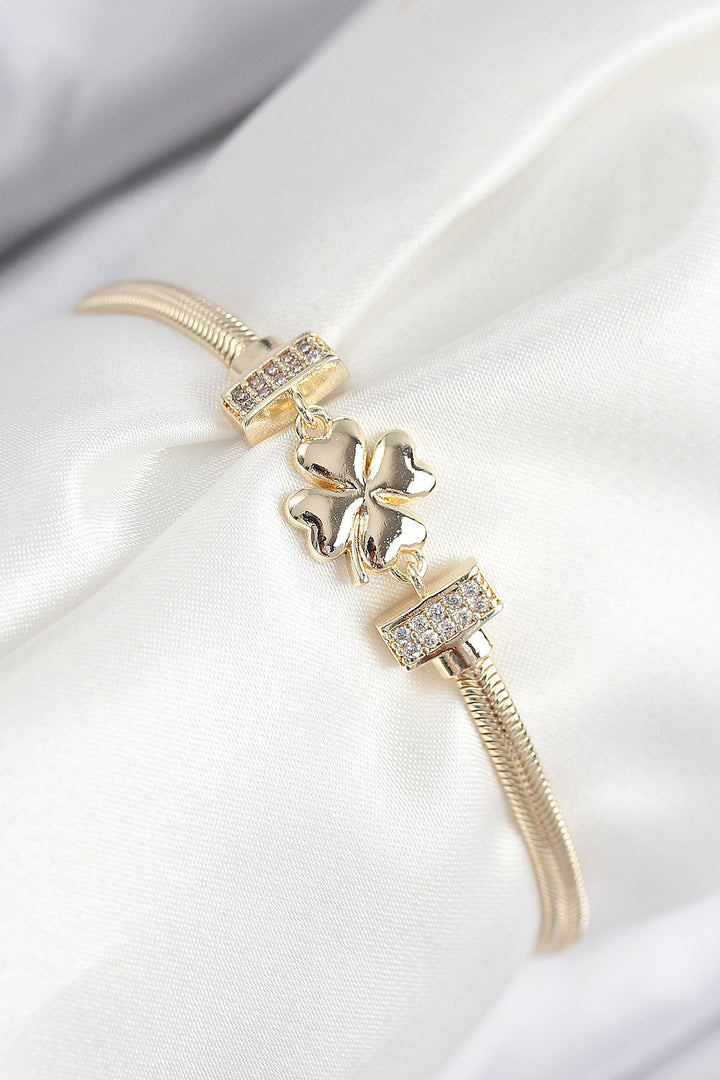 EBJ Rice Zircon Stone Clover Model Gold Color Women's Bracelet - Union