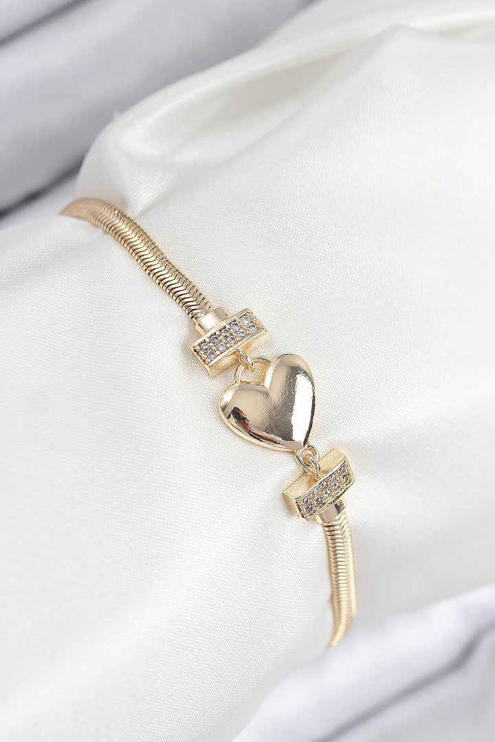 EBJ Rice Zircon Stone Heart Model Gold Color Women's Bracelet - Bragadiru