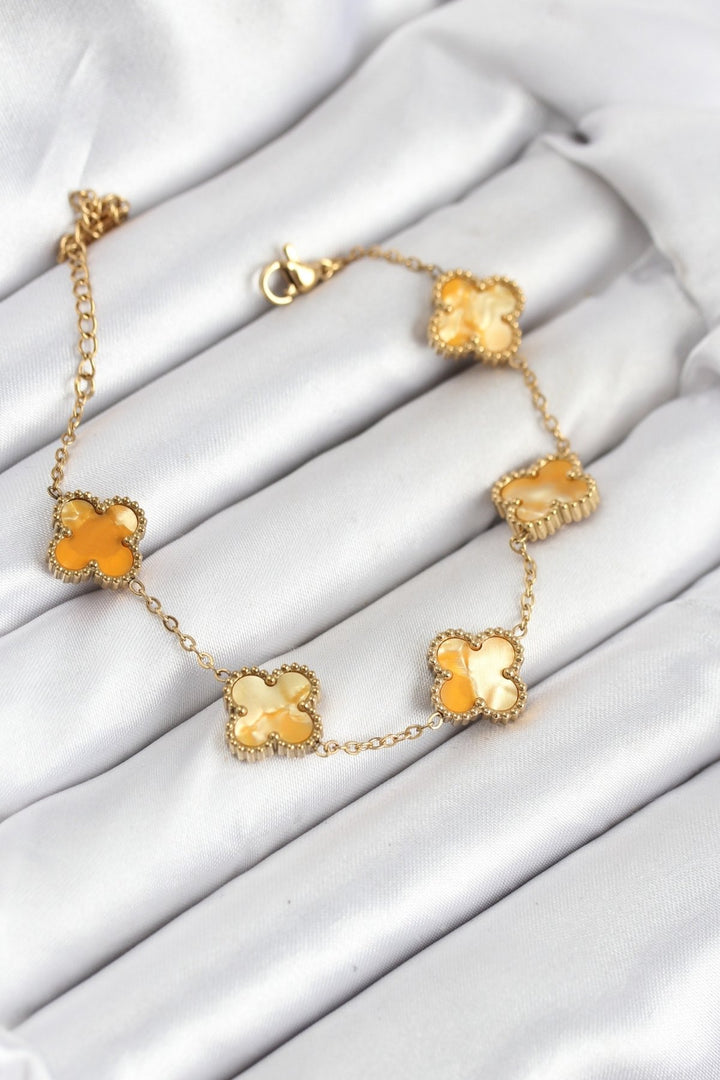 EBJ 316L Steel Gold Chain Yellow Clover Bracelet - Barnstable