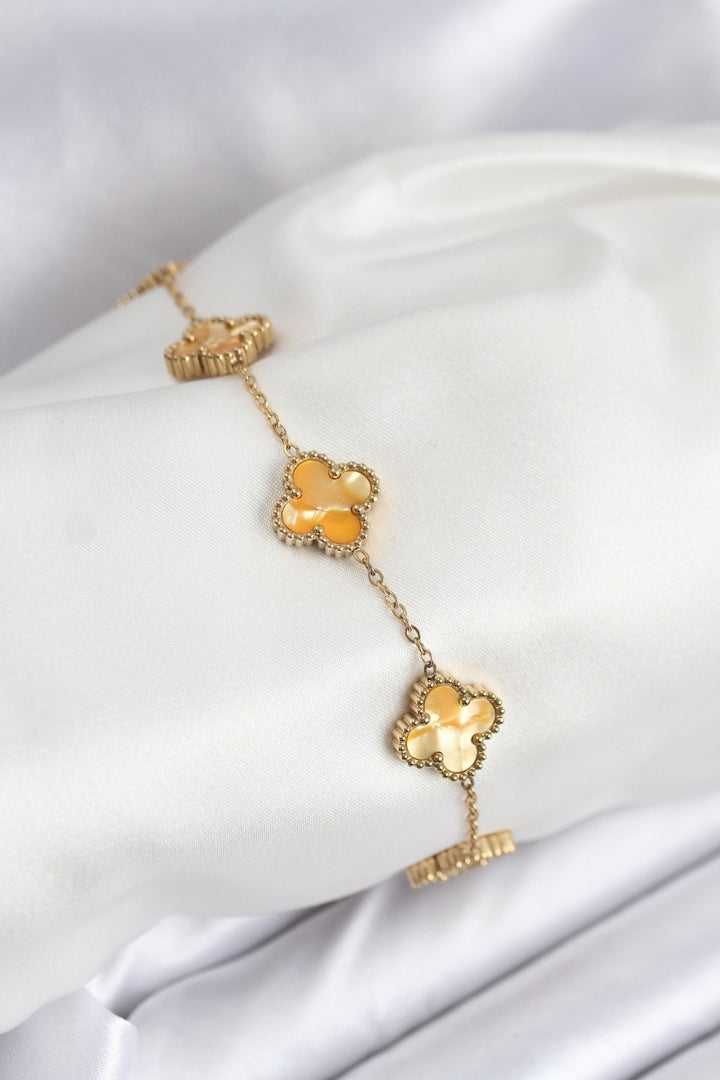 EBJ 316L Steel Gold Chain Yellow Clover Bracelet - Valladolid