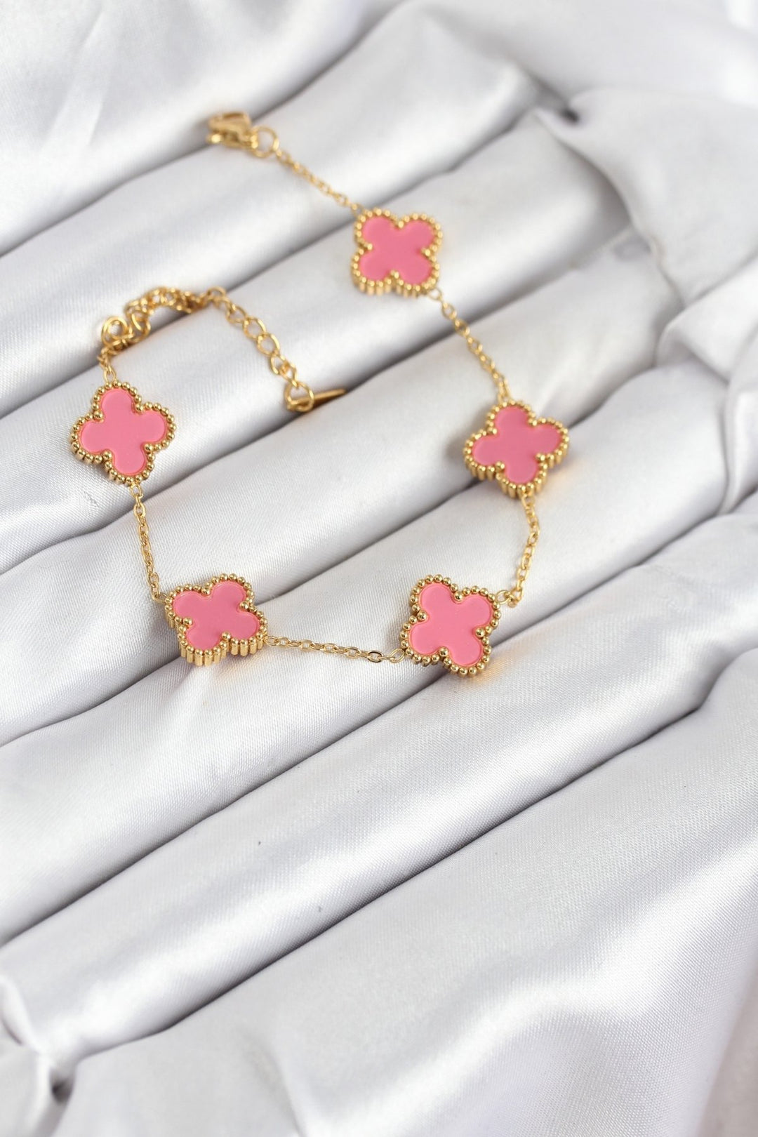 EBJ 316L Steel Gold Chain Pink Clover Color Bracelet - Thornton Heath