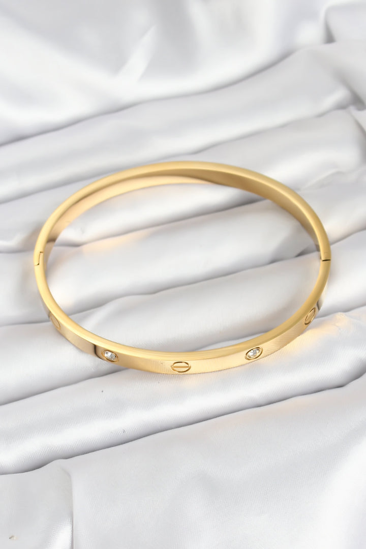 EBJ 316L Stainless Steel Gold Color Zircon Stone 65 mm Women's Cuff Bracelet - University Place
