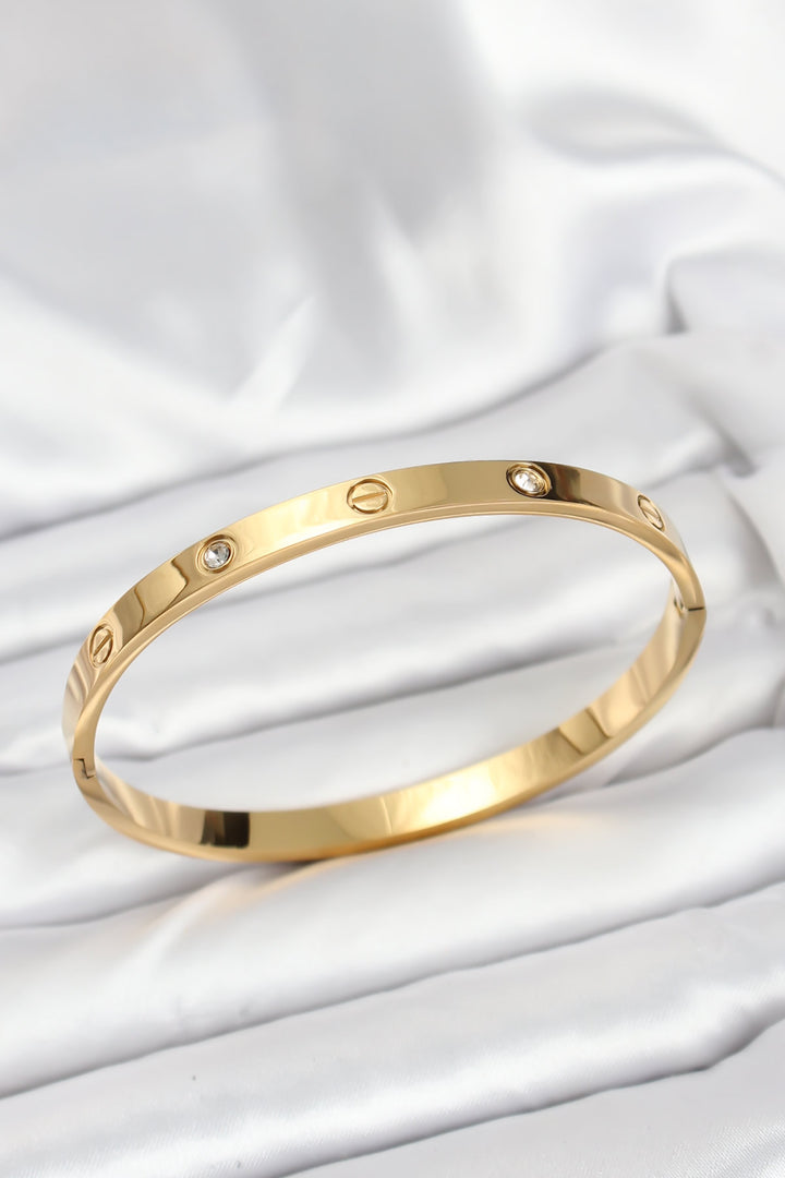 EBJ 316L Stainless Steel Gold Color Zircon Stone 65 mm Women's Cuff Bracelet - University Place