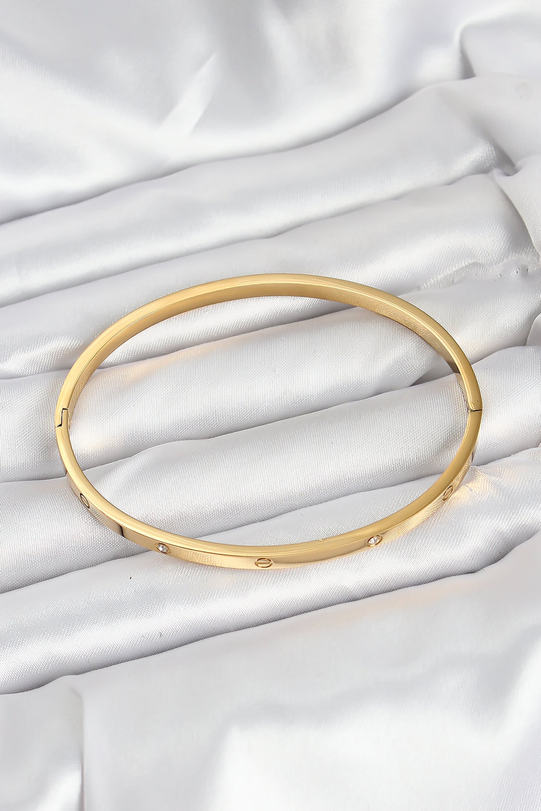 EBJ 316L Steel Gold Color Zircon Stone 65 mm Thin Women's Cuff Bracelet - Tecoanapa