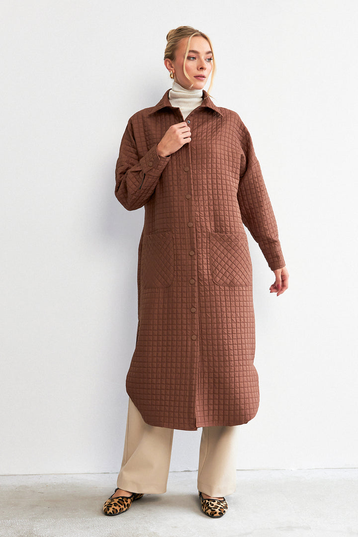 ZRF Women Quilted Pocket Detail Trench Coat - Brown - Casoria
