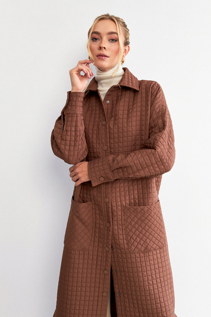 ZRF Women Quilted Pocket Detail Trench Coat - Brown - Casoria