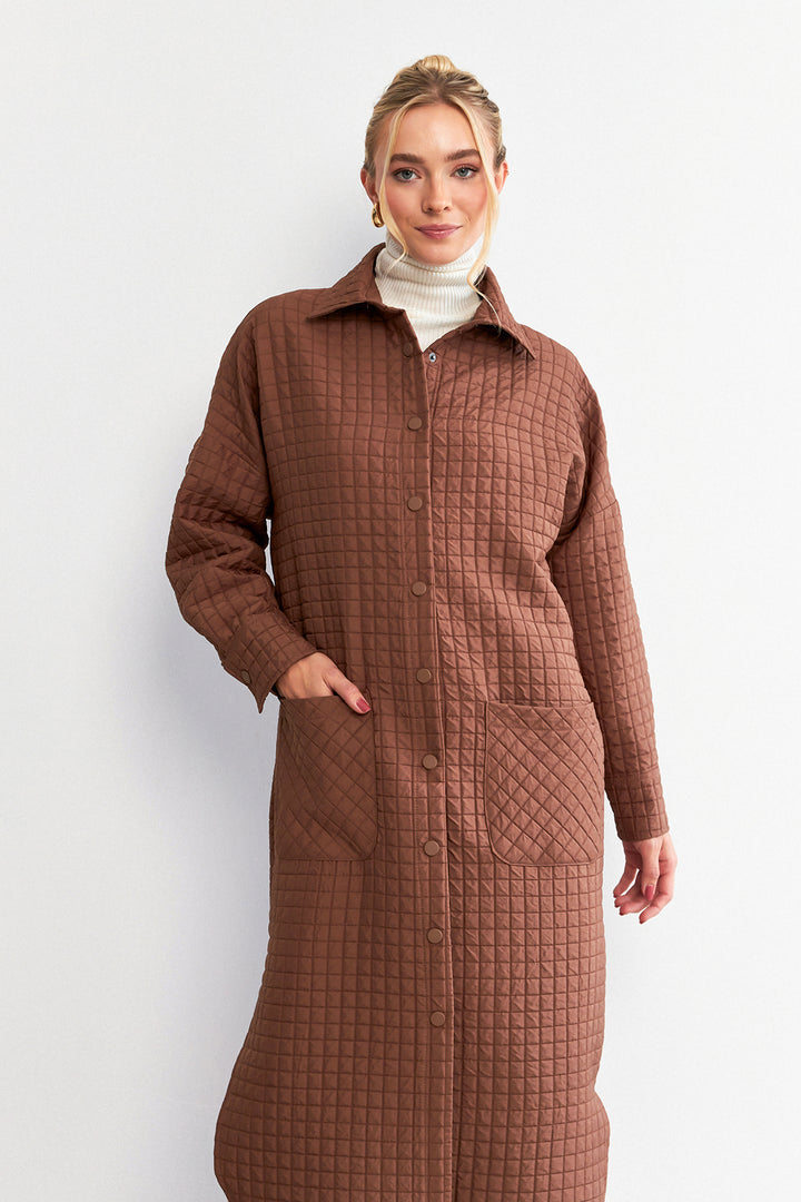 ZRF Women Quilted Pocket Detail Trench Coat - Brown - Casoria