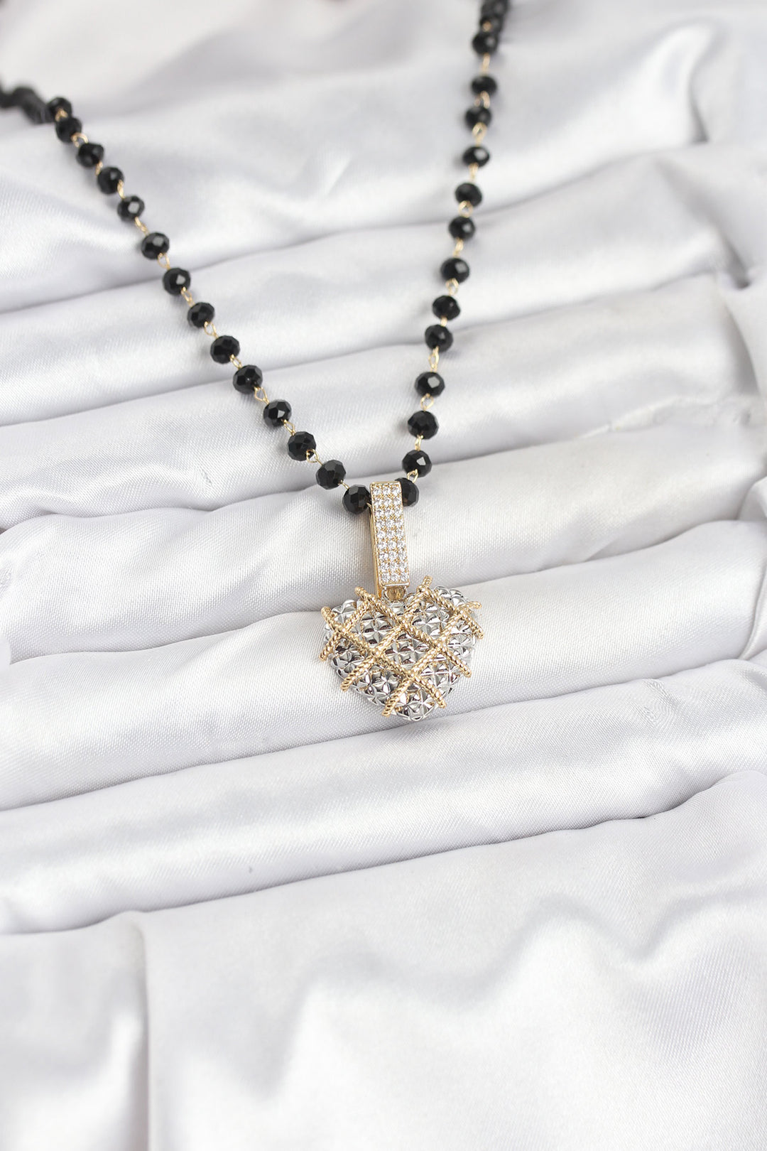 EBJ 316L Steel Chain Crystal Beaded Heart Women's Necklace - Kifisiá