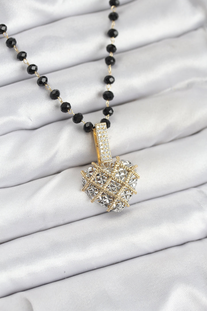 EBJ 316L Steel Chain Crystal Beaded Heart Women's Necklace - Kifisiá