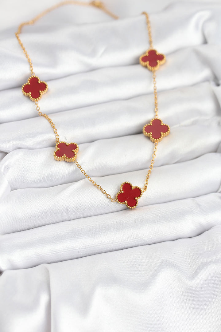 EBJ 316L Steel Gold Color Chain Red Clover Women's Necklace - Gorinchem