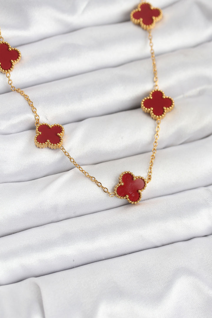 EBJ 316L Steel Gold Color Chain Red Clover Women's Necklace - Gorinchem