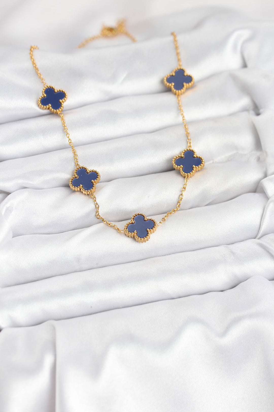 EBJ 316L Steel Chain Gold Color Navy Clover Women's Necklace - Richland