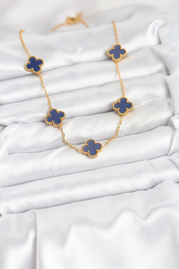 EBJ 316L Steel Chain Gold Color Navy Clover Women's Necklace - Richland