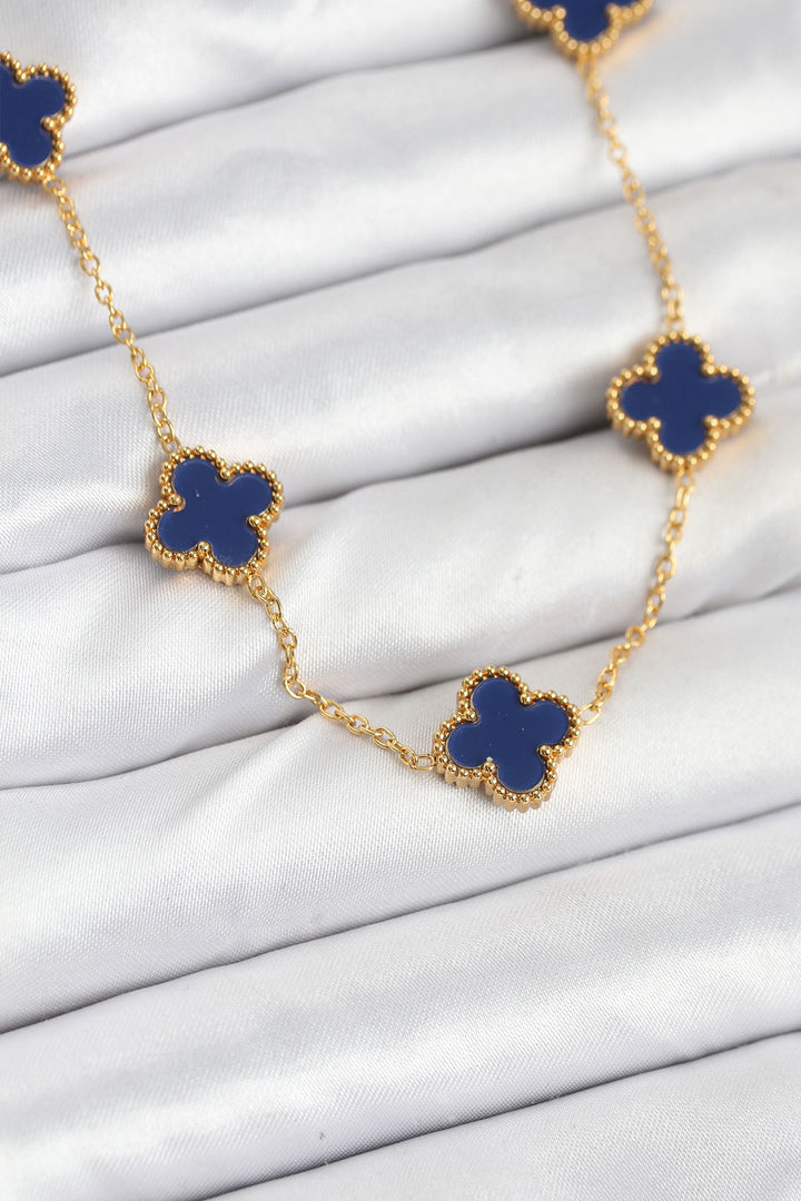 EBJ 316L Steel Chain Gold Color Navy Clover Women's Necklace - Richland