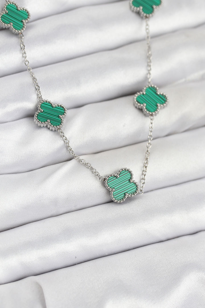 EBJ 316L Stainless Steel Chain Silver Color Green Clover Women's Necklace - Upper Arlington