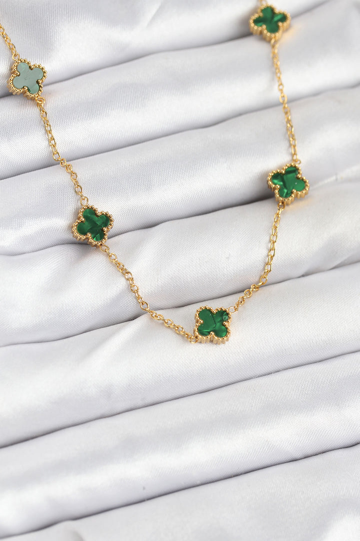 EBJ 316L Çelik Zincir Gold Renk Yeşil Baby Boy Yonca Kadın Kolye - Apan