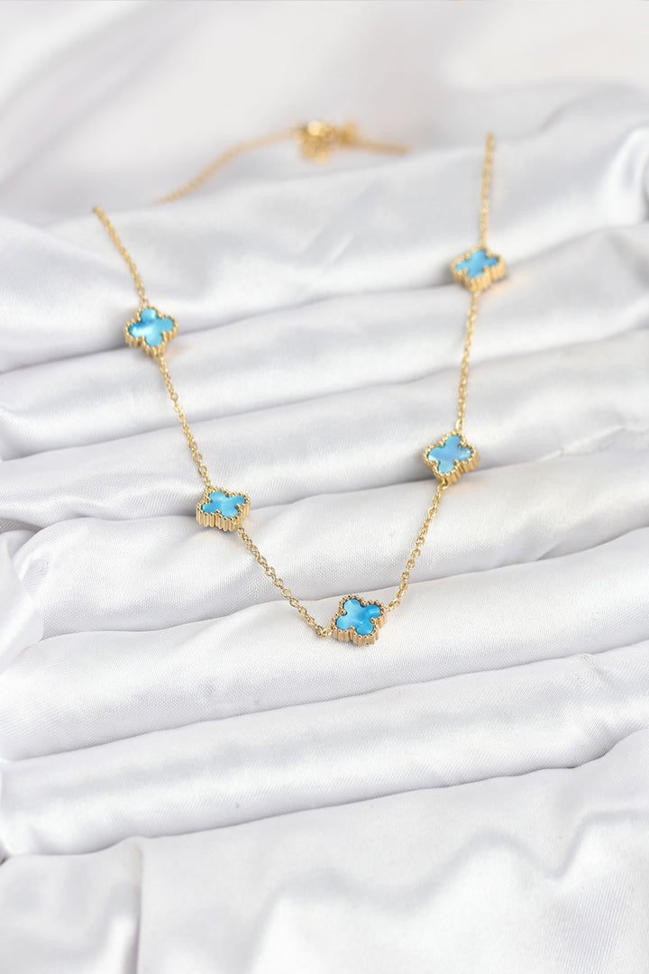 EBJ 316L Steel Chain Gold Color Ice Blue Baby Boy Clover Women Necklace - Vila Franca de Xira