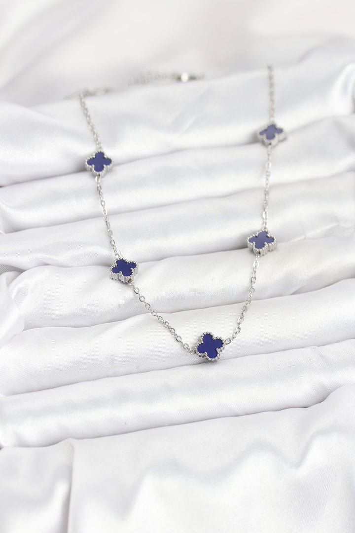 EBJ 316L Çelik Zincir Gümüş Renk Lacivert Baby Boy Yonca Kadın Kolye - Puyallup