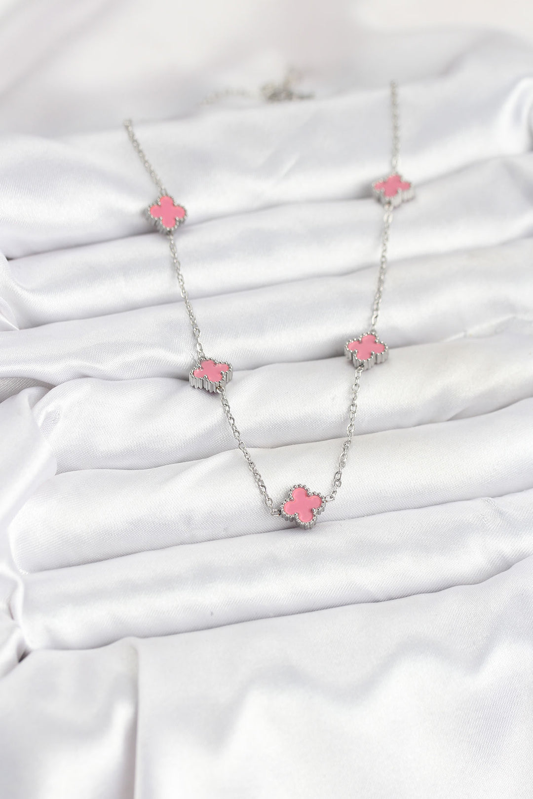 EBJ 316L Çelik Zincir Gümüş Renk Pembe Baby Boy Yonca Kadın Kolye - Topeka