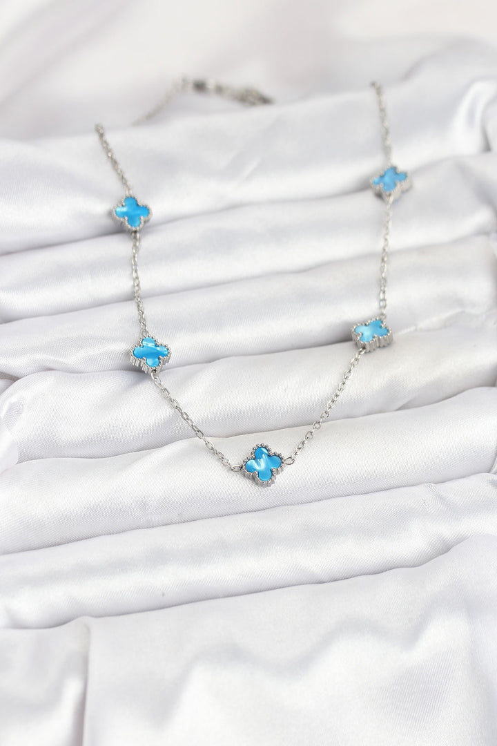 EBJ 316L Çelik Zincir Gümüş Renk Buz Mavisi Baby Boy Yonca Kadın Kolye - Wolverhampton