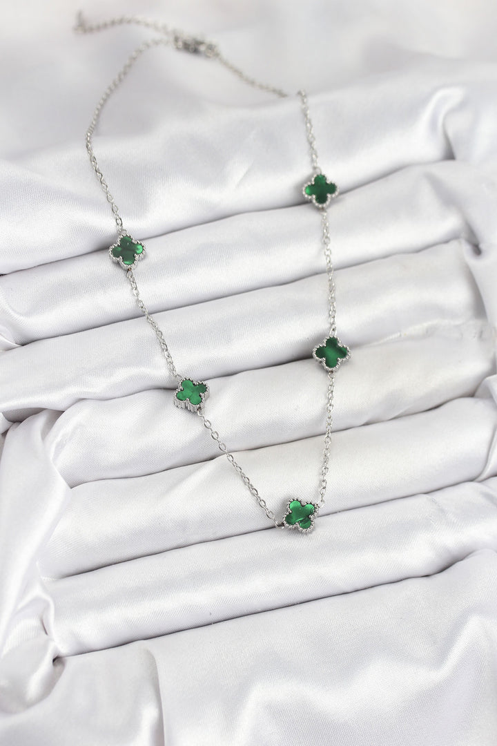 EBJ 316L Çelik Zincir Gümüş Renk Yeşil Baby Boy Yonca Kadın Kolye - Viti