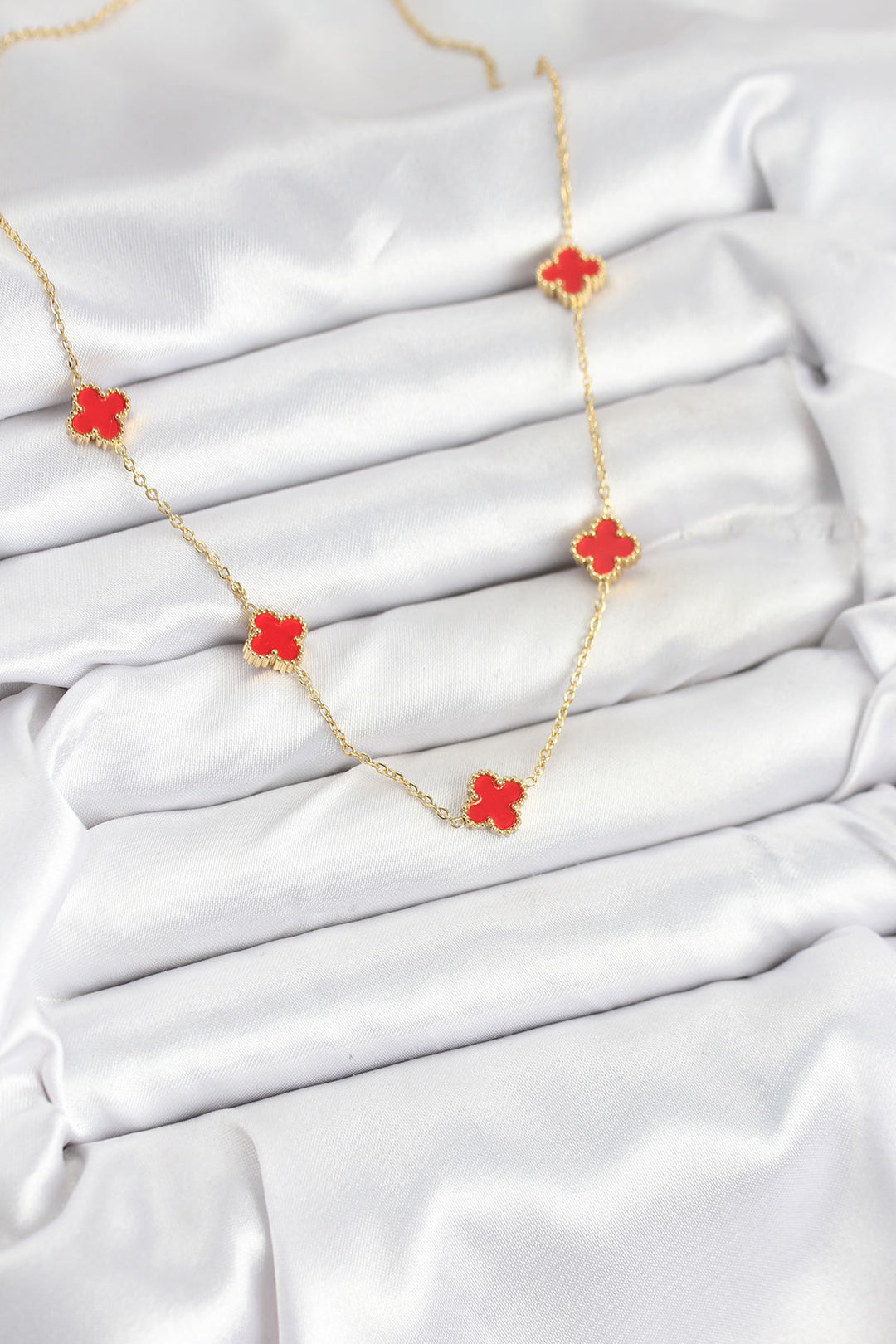 EBJ 316L Steel Chain Gold Color Red Baby Boy Clover Women's Necklace - Stretford