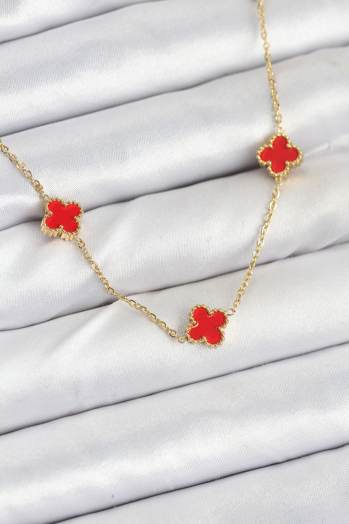 EBJ 316L Steel Chain Gold Color Red Baby Boy Clover Women's Necklace - Stretford