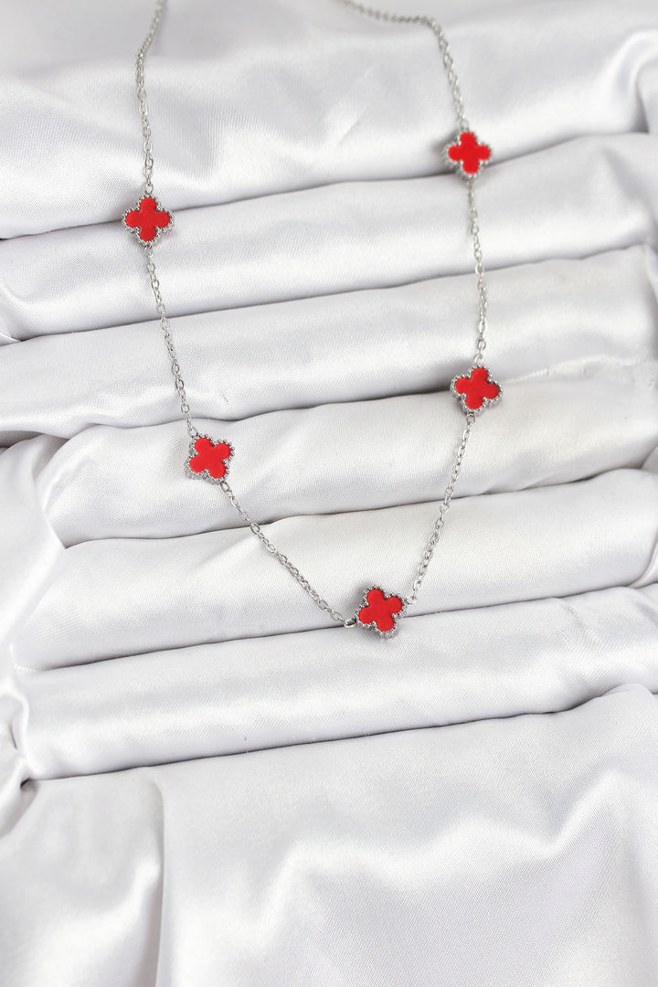 EBJ 316L Stainless Steel Chain Silver Color Red Baby Boy Clover Women Necklace - Carson