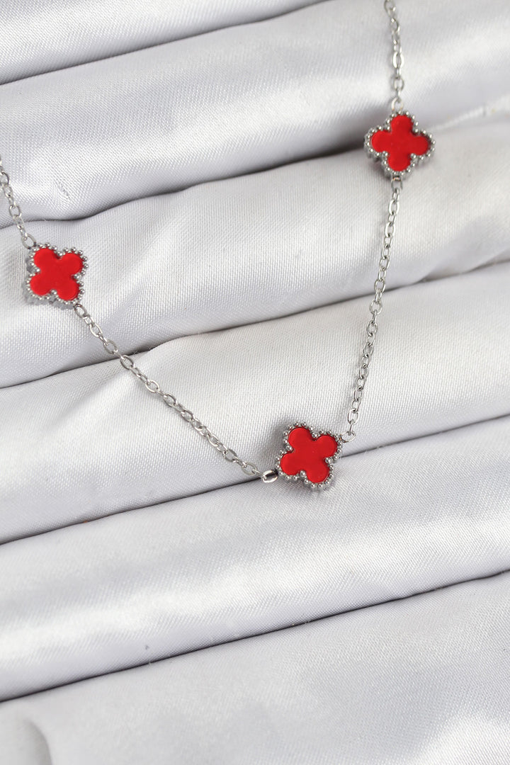 EBJ 316L Stainless Steel Chain Silver Color Red Baby Boy Clover Women Necklace - Carson