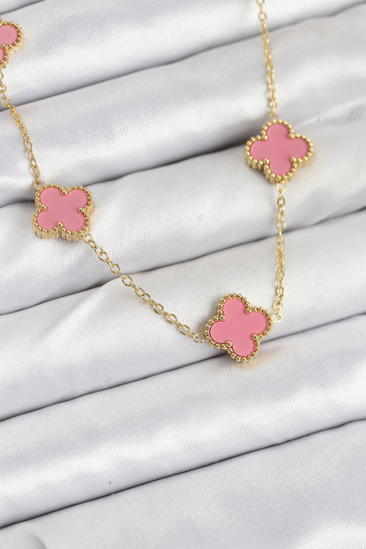 EBJ 316L Steel Chain Gold Pink Color Clover Women's Necklace - La Mirada