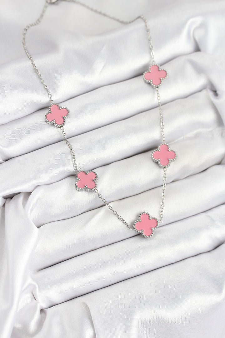 EBJ 316L Steel Chain Silver Pink Color Clover Women's Necklace - Hornchurch