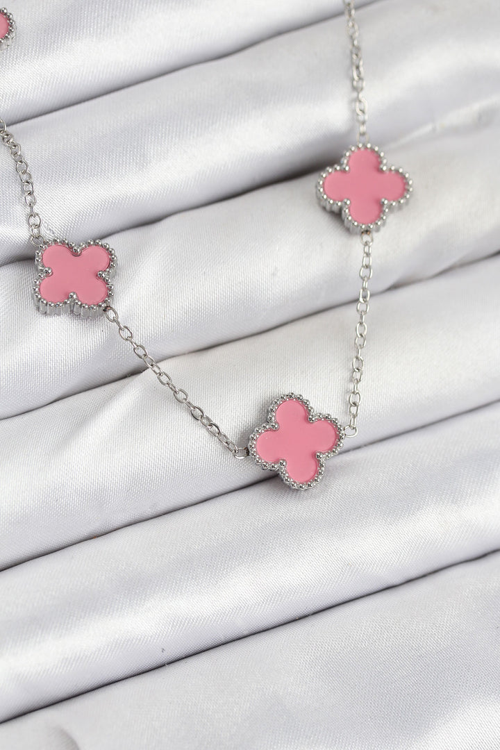 EBJ 316L Steel Chain Silver Pink Color Clover Women's Necklace - Hornchurch