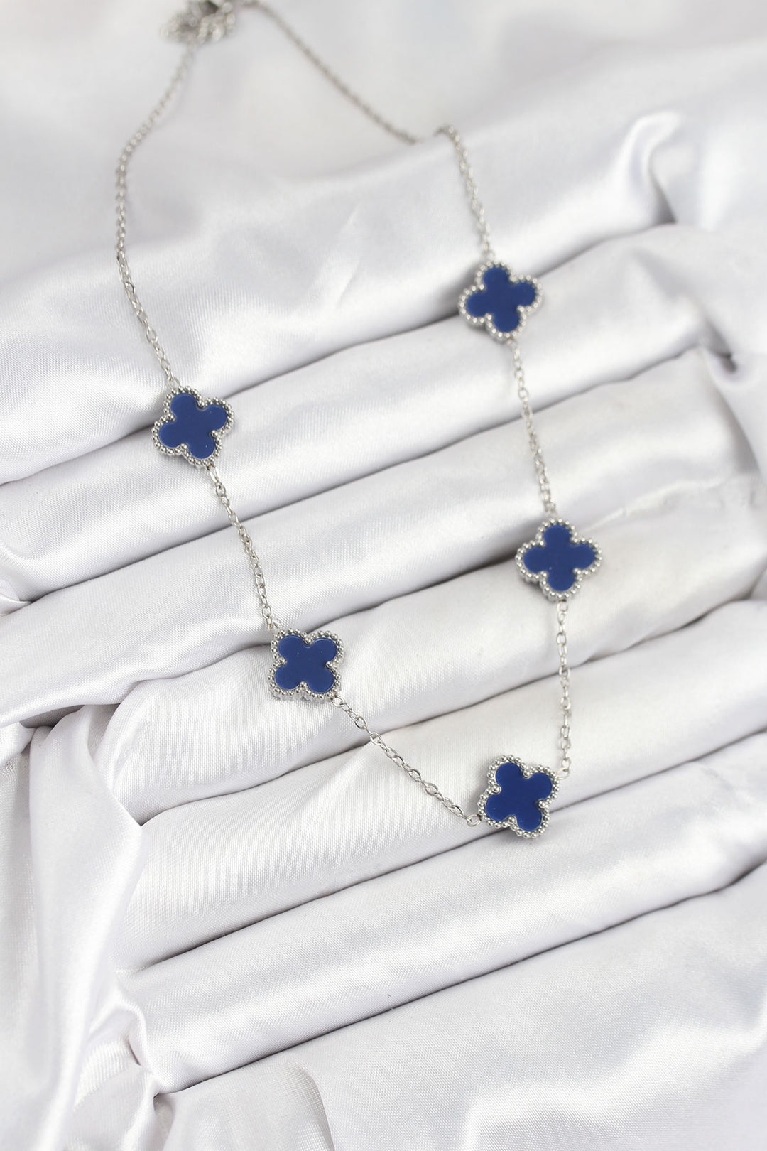 EBJ 316L Steel Chain Silver Navy Color Clover Women's Necklace - Vaudreuil-Dorion