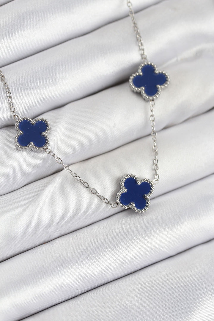 EBJ 316L Steel Chain Silver Navy Color Clover Women's Necklace - Vaudreuil-Dorion