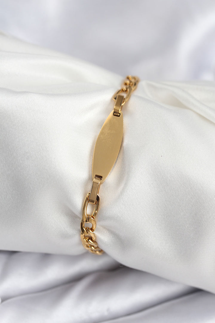 EBJ 316L Çelik Gold Renk Oval Yazı Yazmaya Uygun Kadın Bileklik - Tlalixcoyan