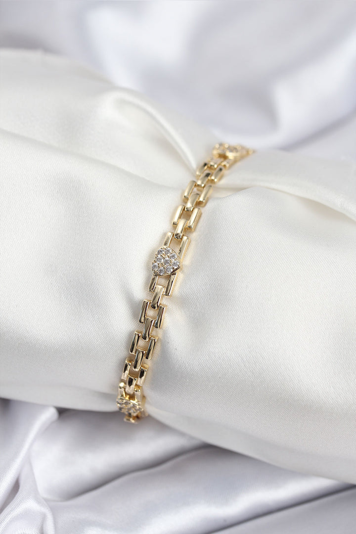 EBJ Rice VIP Series Gold Color Chain Model Heart Shaped Zircon Stone Women's Bracelet - Mieres
